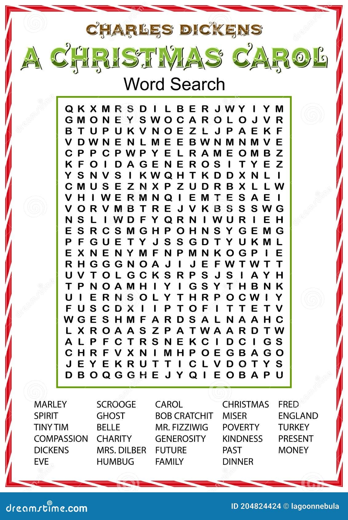A Christmas Carol Word Search Puzzle Stock Vector Illustration 