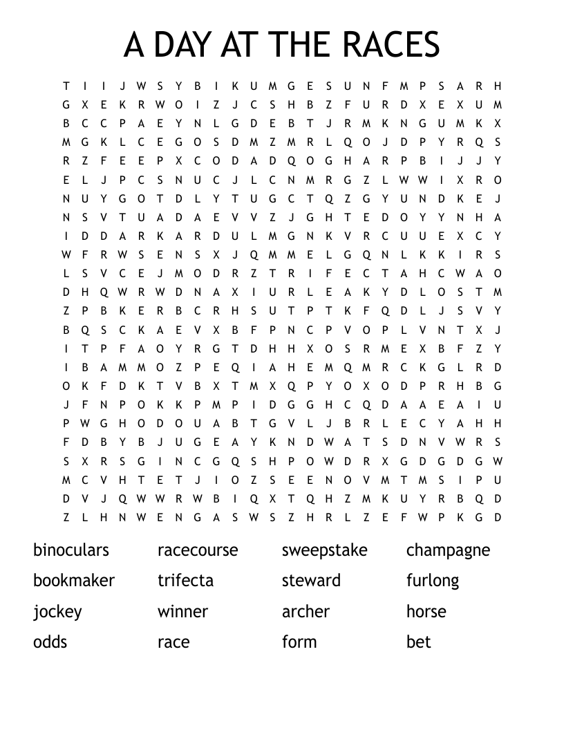 A DAY AT THE RACES Word Search WordMint