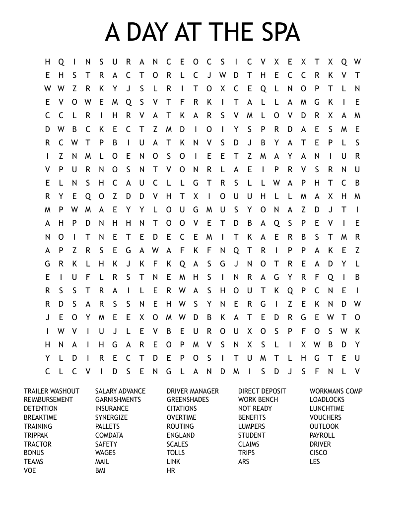 A DAY AT THE SPA Word Search WordMint