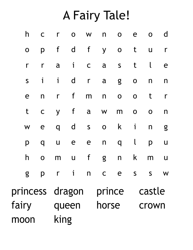 A Fairy Tale Word Search WordMint A Fairy Tale Word Search WordMint