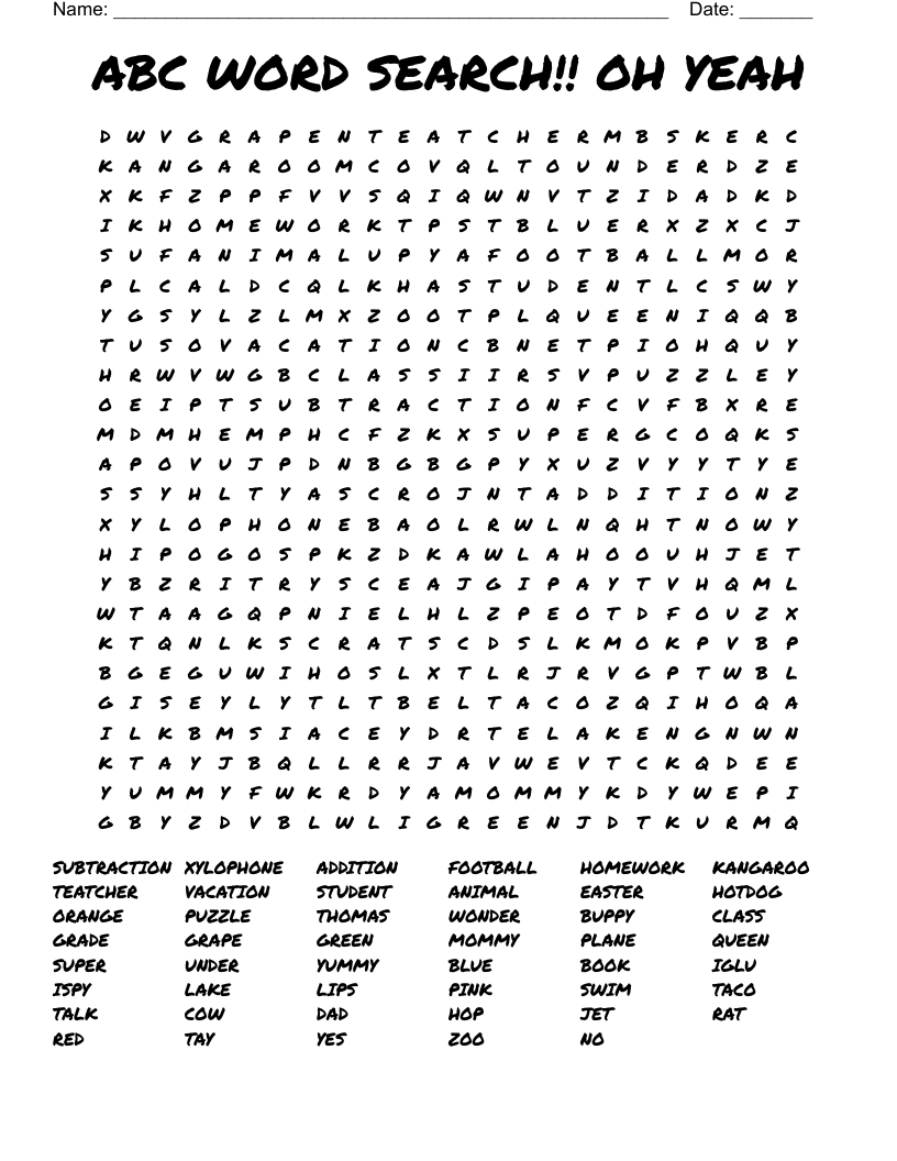 ABC WORD SEARCH OH YEAH WordMint