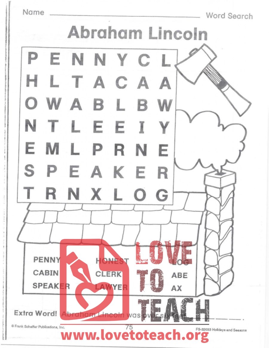 Abraham Lincoln Word Search LoveToTeach