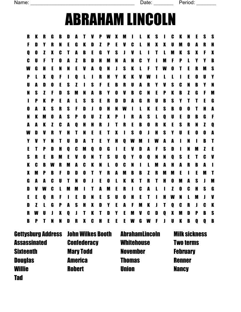 ABRAHAM LINCOLN Word Search WordMint