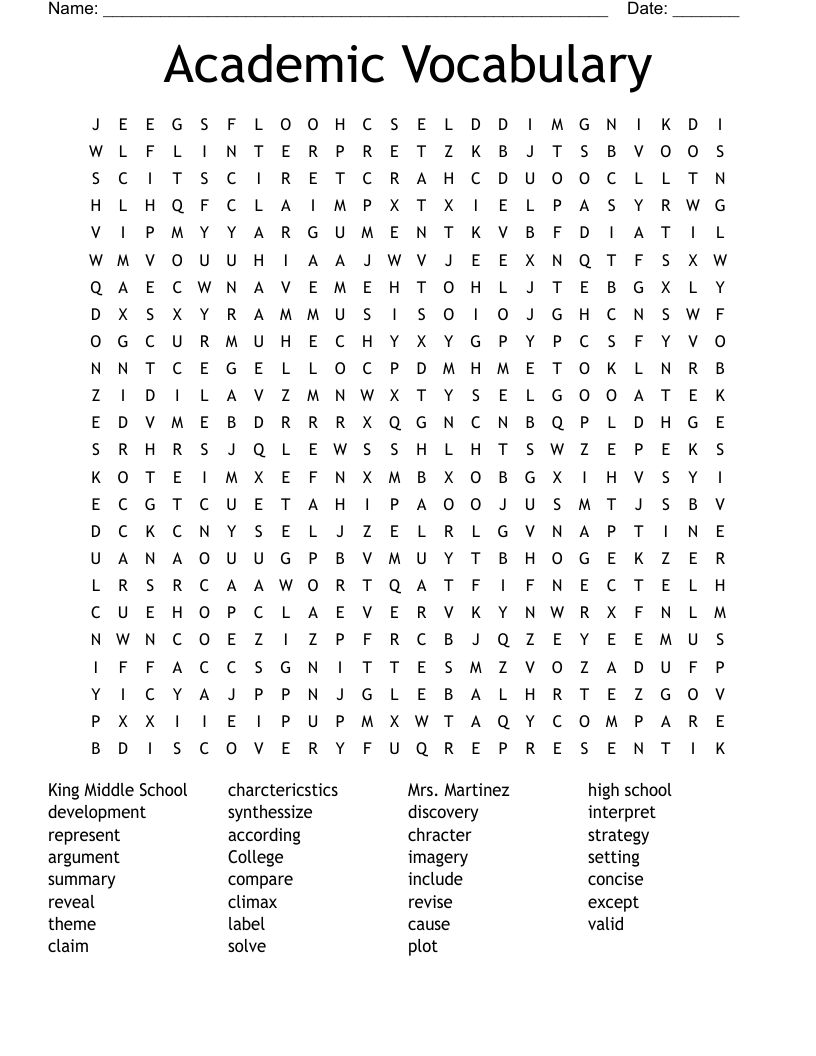 Academic Vocabulary Word Search WordMint