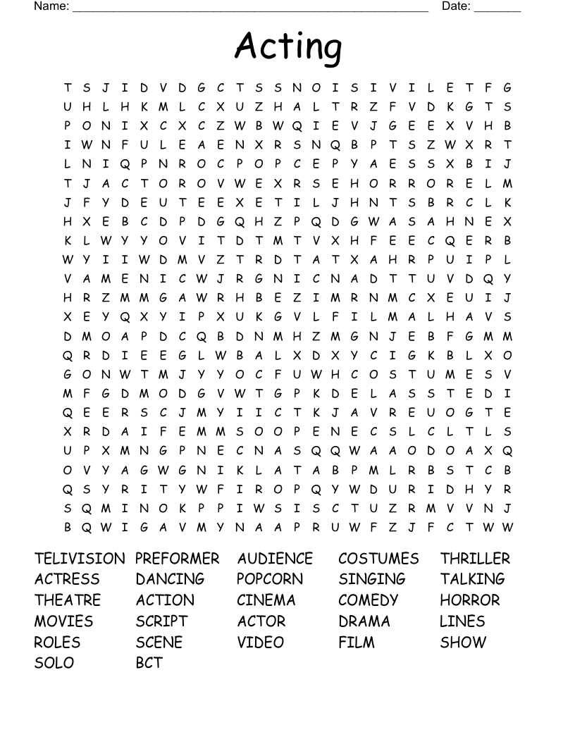 Acting Word Search WordMint