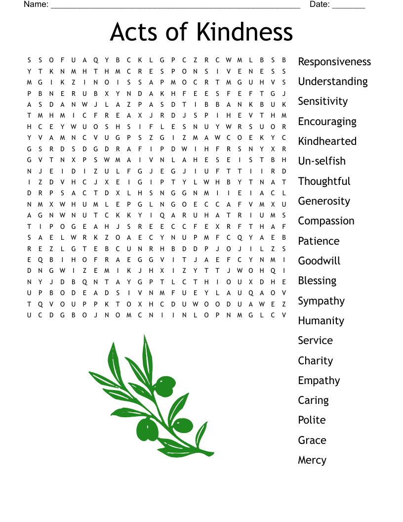 Acts Of Kindness Word Search WordMint