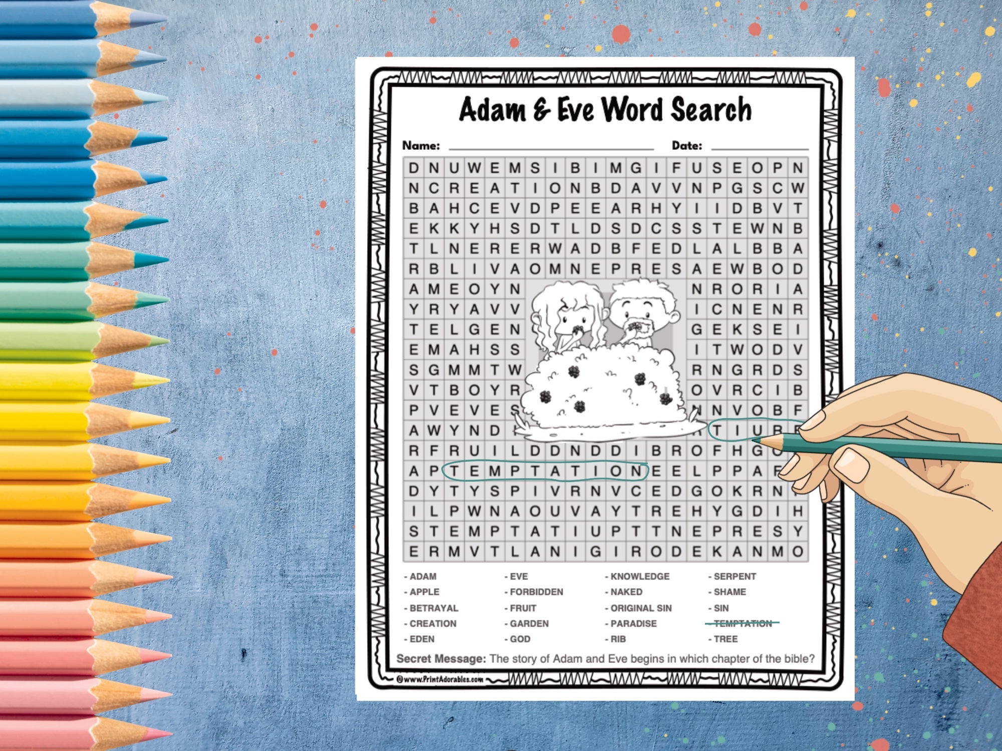 Adam And Eve Word Search Bible Puzzle Activity Worksheet Made By 