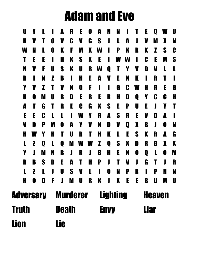 Adam And Eve Word Search WordMint