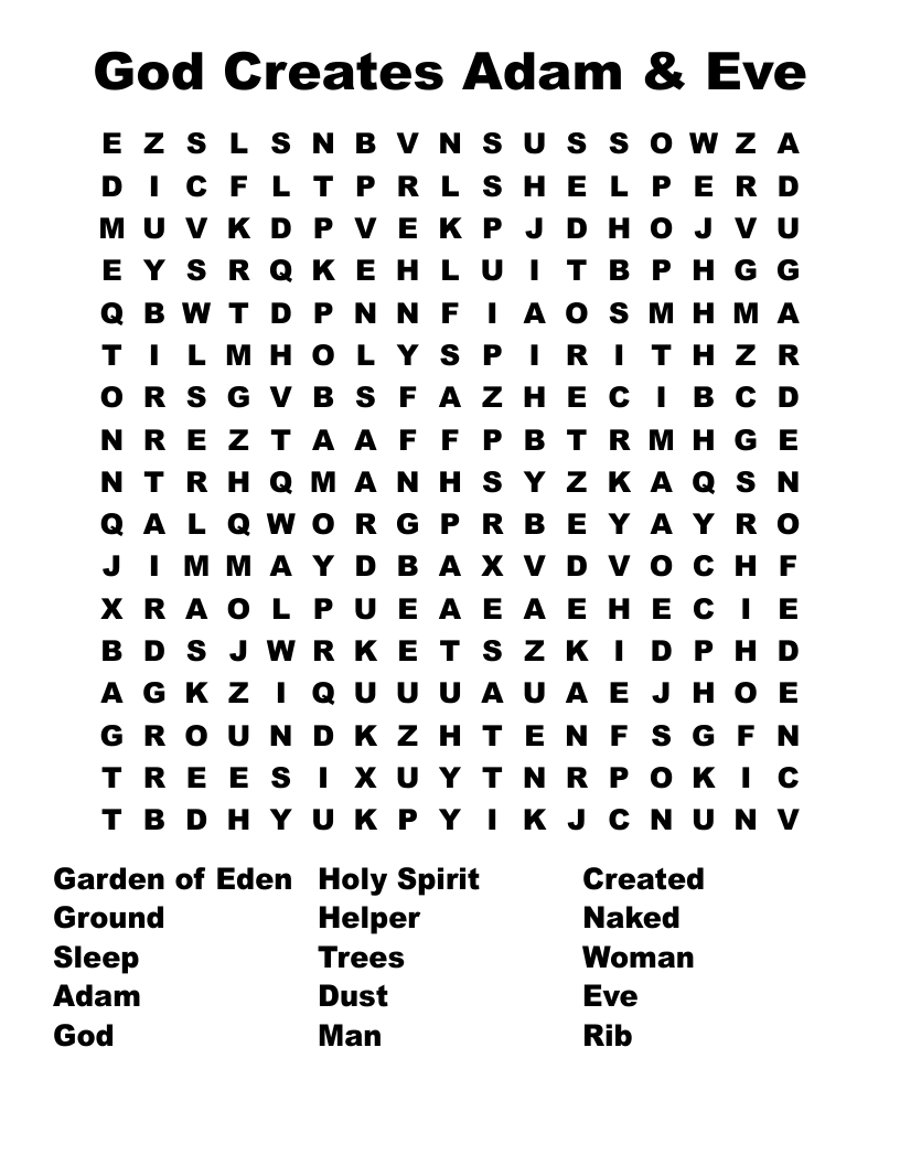 Adam And Eve Word Search WordMint