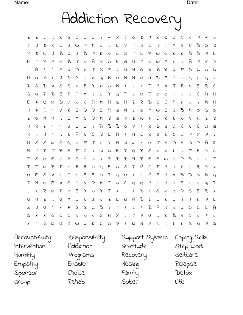 Addiction Recovery Word Search WordMint