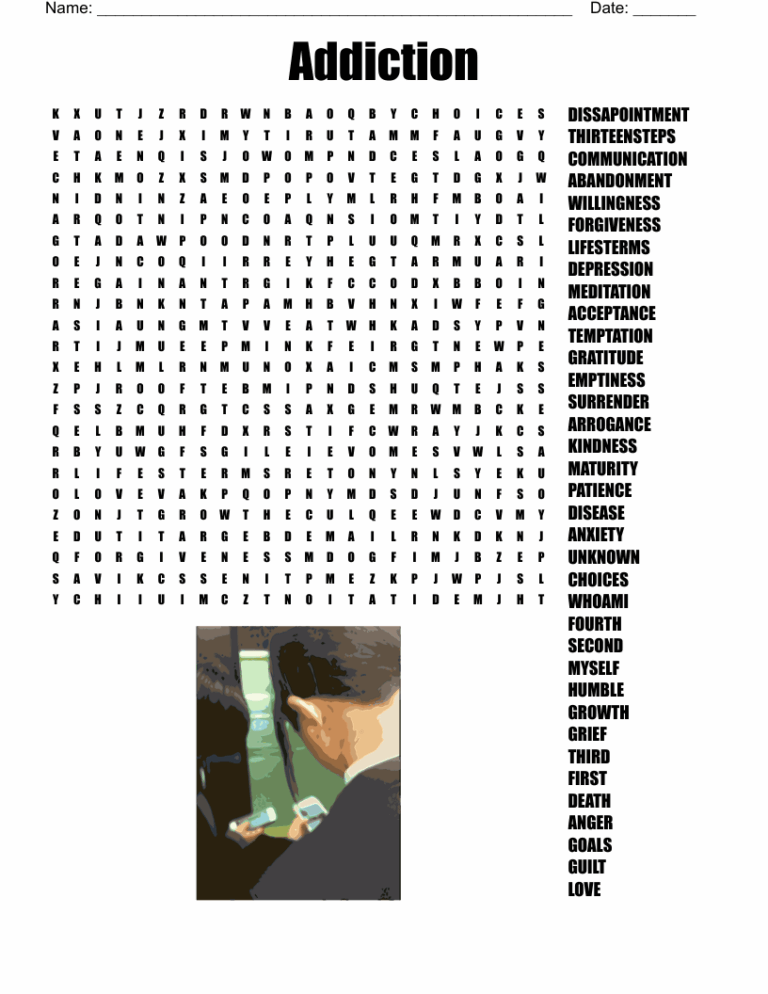 Addiction Word Search WordMint
