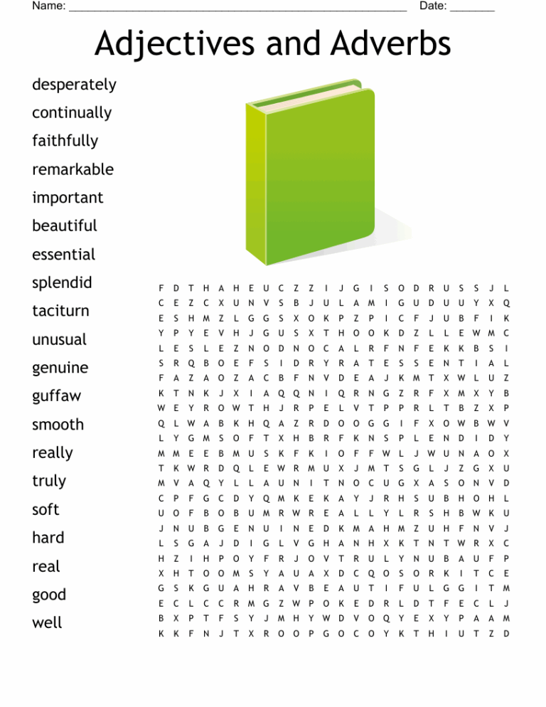 Adjectives And Adverbs Word Search WordMint