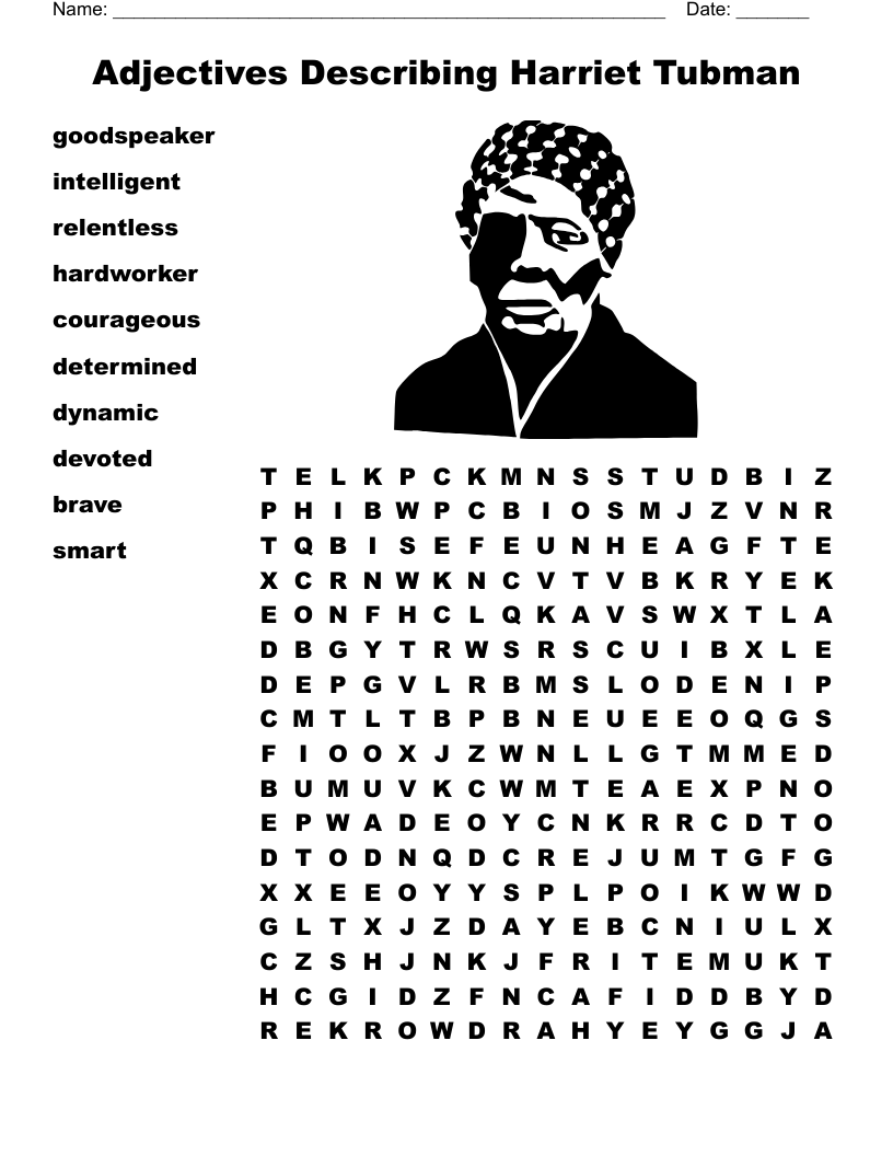 Adjectives Describing Harriet Tubman Word Search WordMint