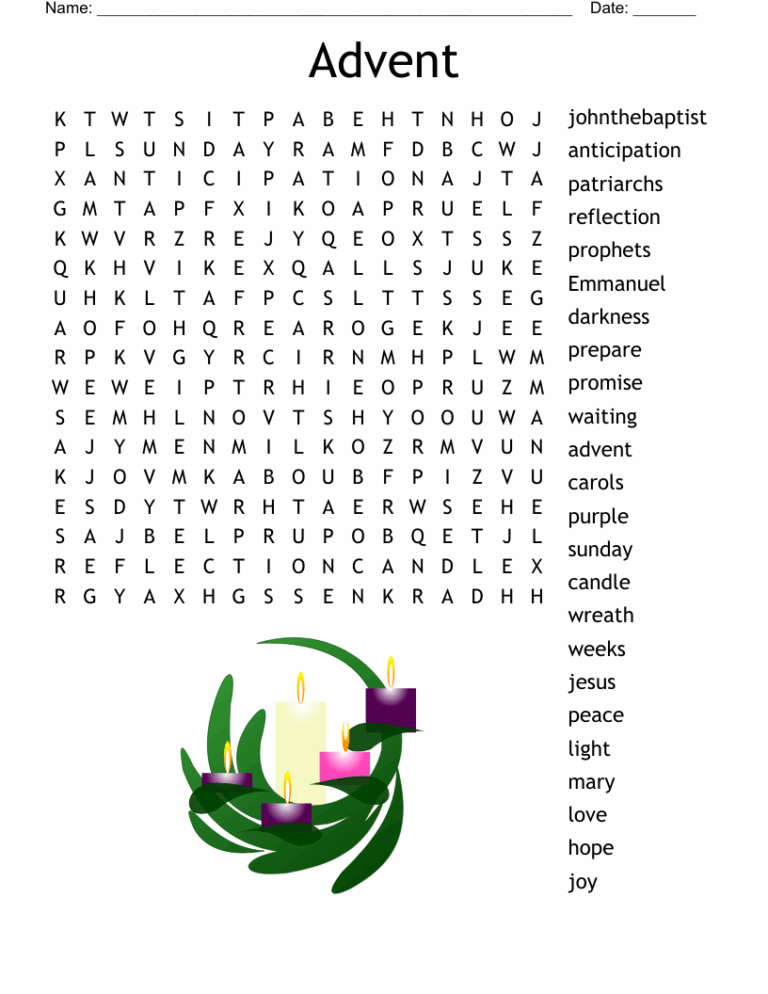Advent Wreath Word Search WordMint