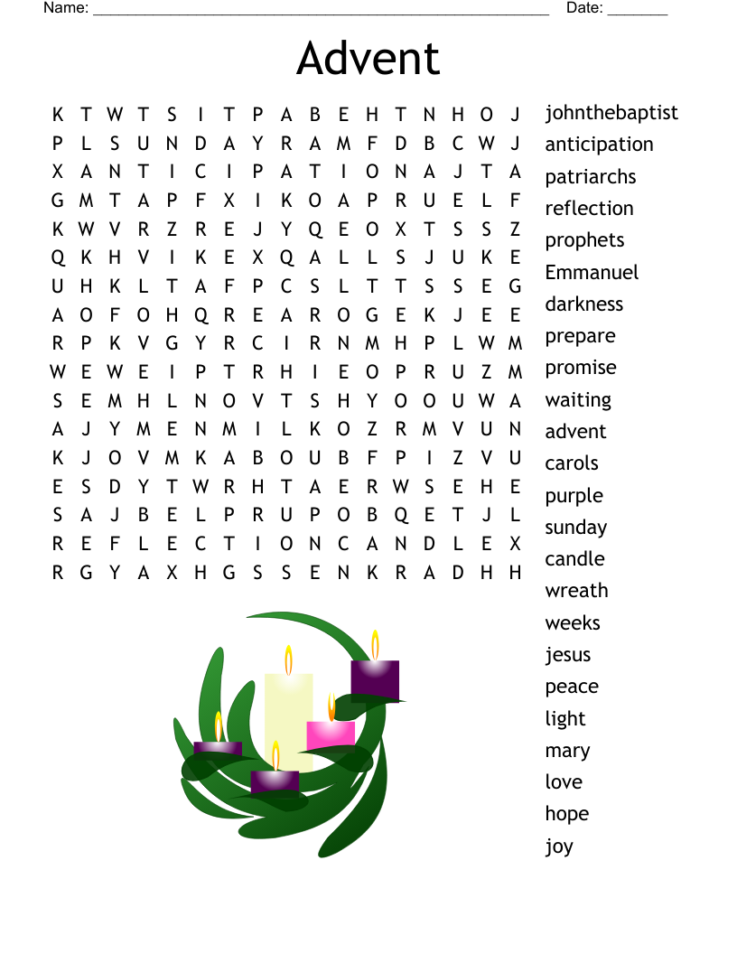 Advent Wreath Word Search WordMint