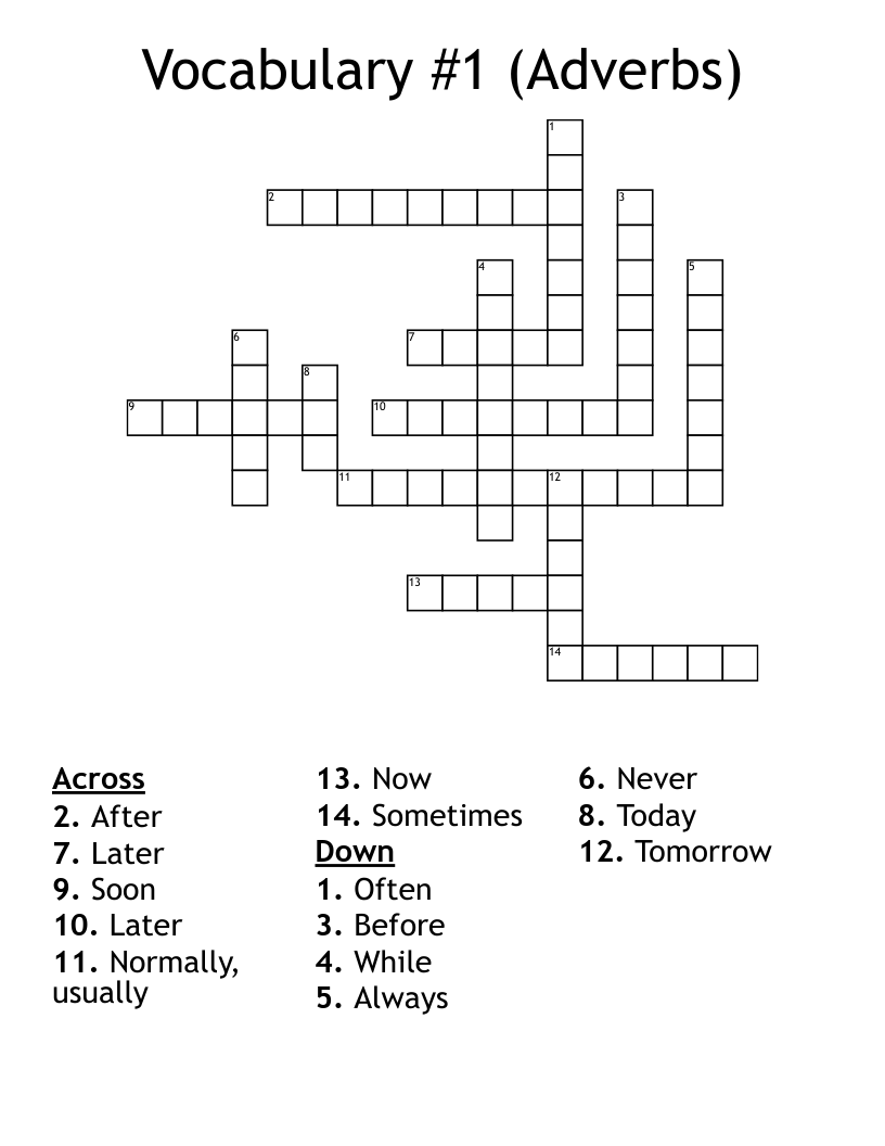 Adverbs Of Time Word Search WordMint