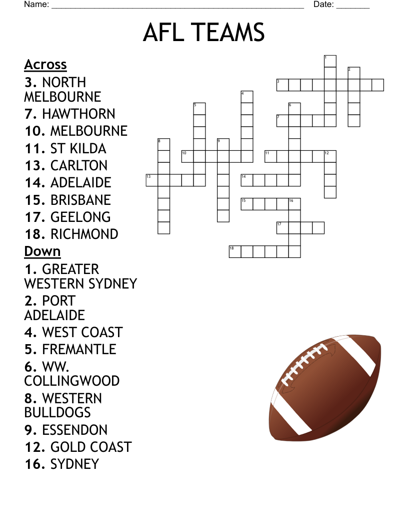 AFL Teams Word Search WordMint AFL Teams Word Search WordMint