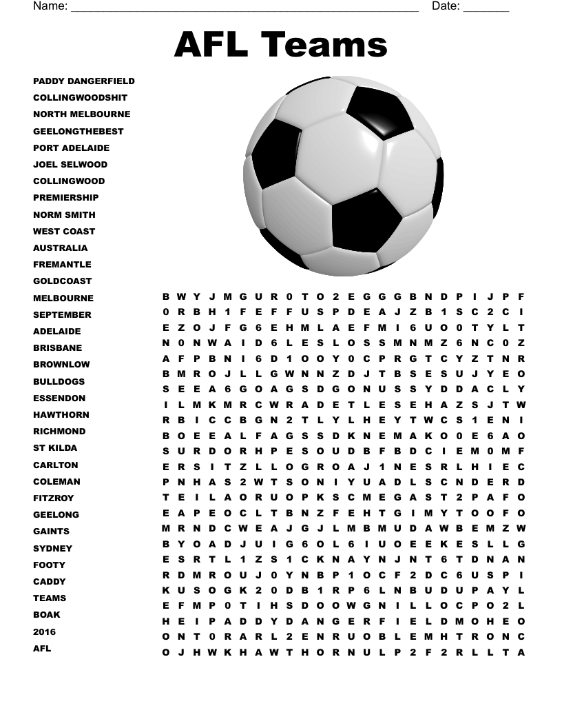 Afl Word Search Printable Afl Word Search Printable