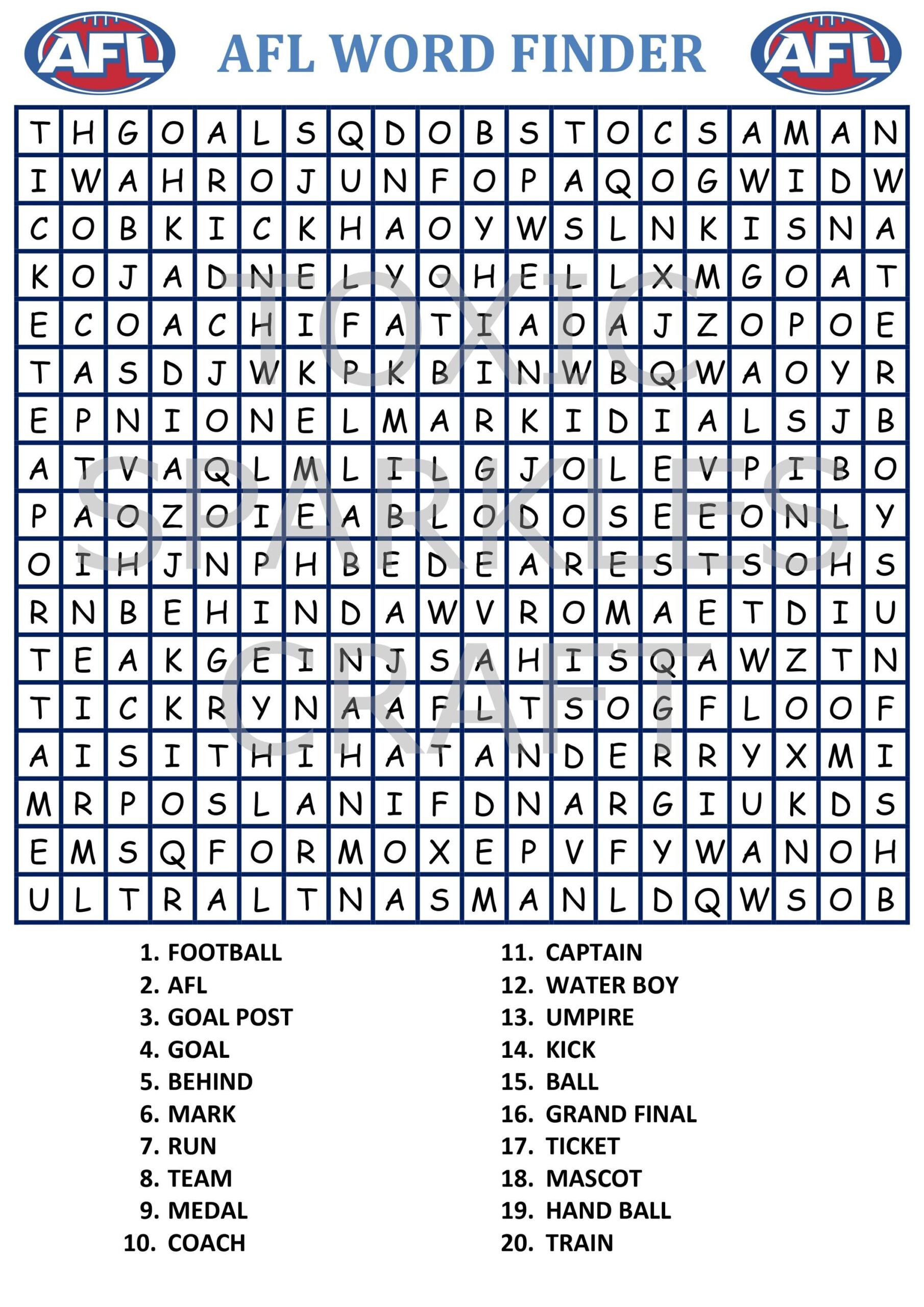 AFL WORD FINDER 2 Word Search Puzzles AFL WORD FINDER 2 Word Search Puzzles