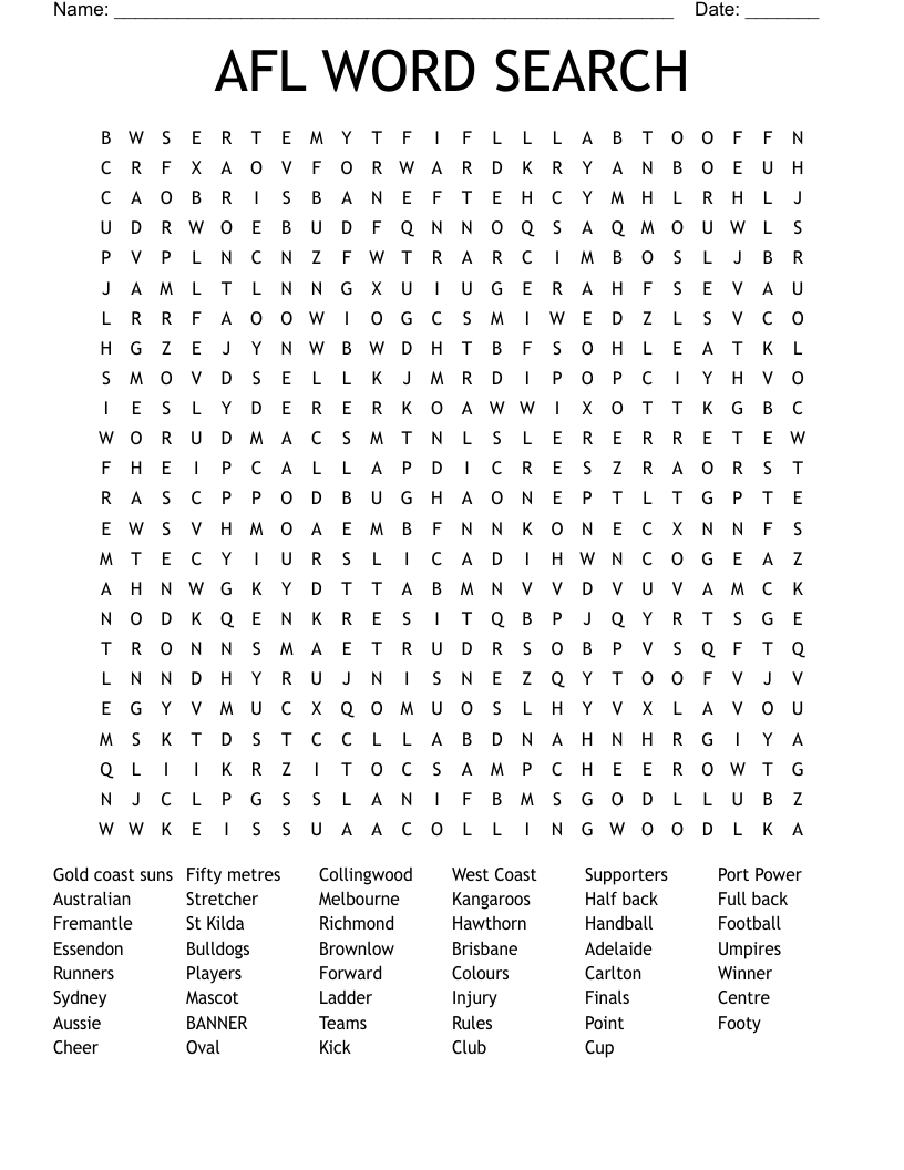 AFL WORD SEARCH WordMint