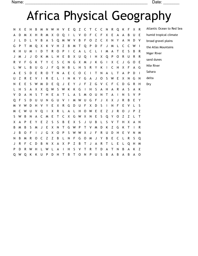 Africa Physical Geography Word Search WordMint