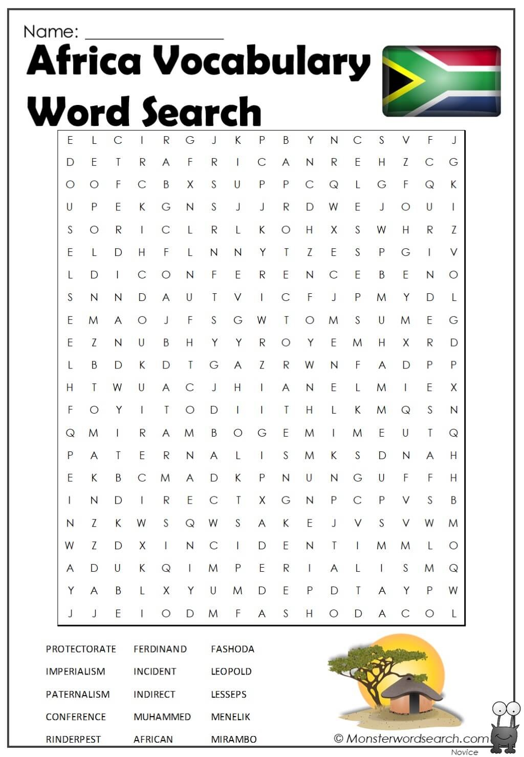 Africa Vocabulary Word Search Monster Word Search