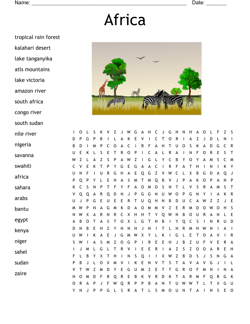 Africa Word Search WordMint