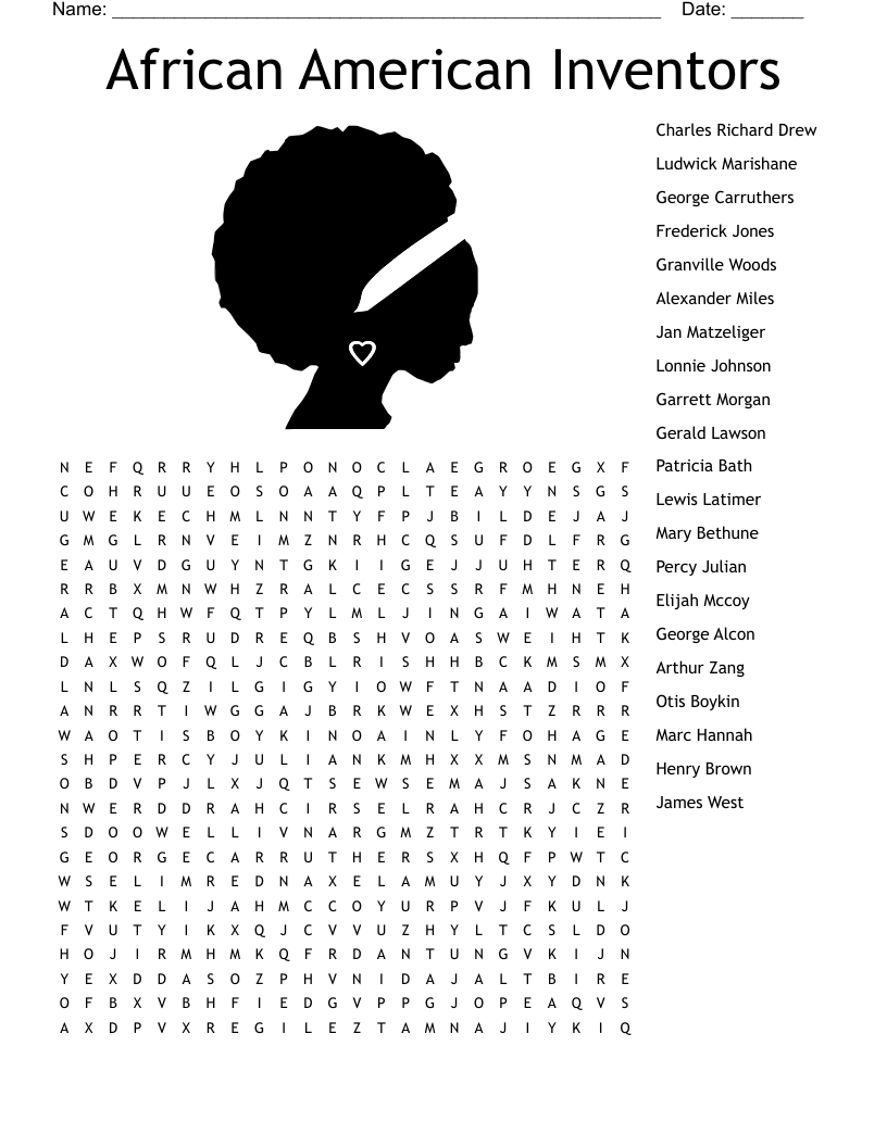 African American Inventors Word Search WordMint