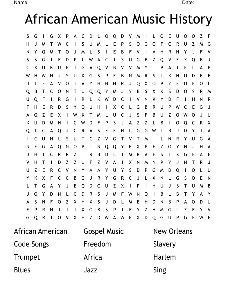 African American Word Search Printable