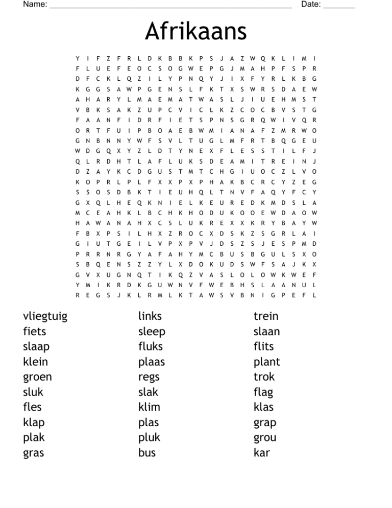 Afrikaans Word Search WordMint