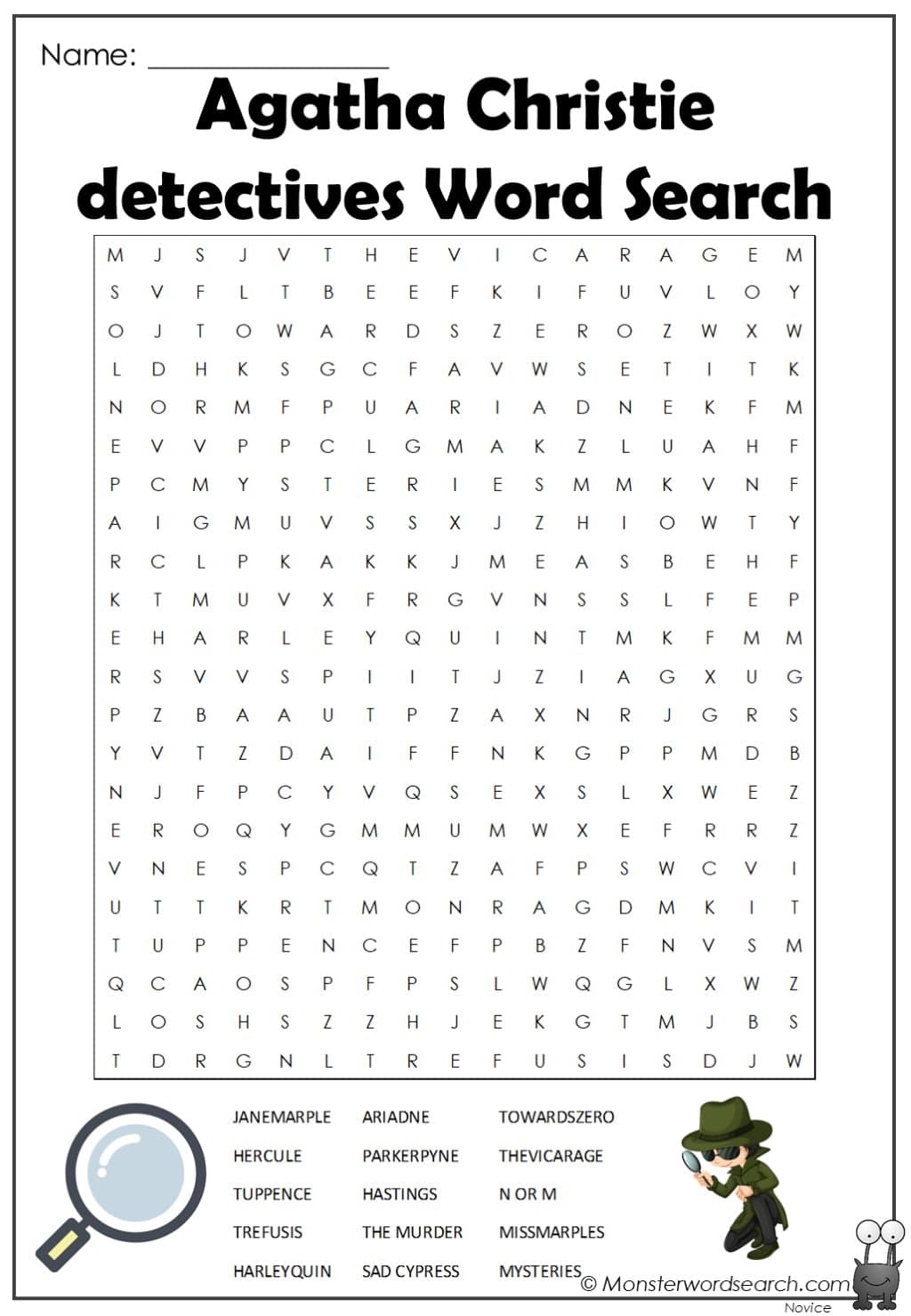Agatha Christie Detectives Word Search Monster Word Search