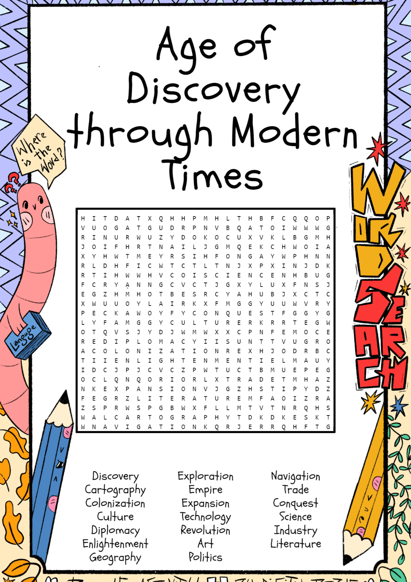 Age Of Discovery Through Modern Times Word Search Puzzle Worksheet Activity Made By Teachers