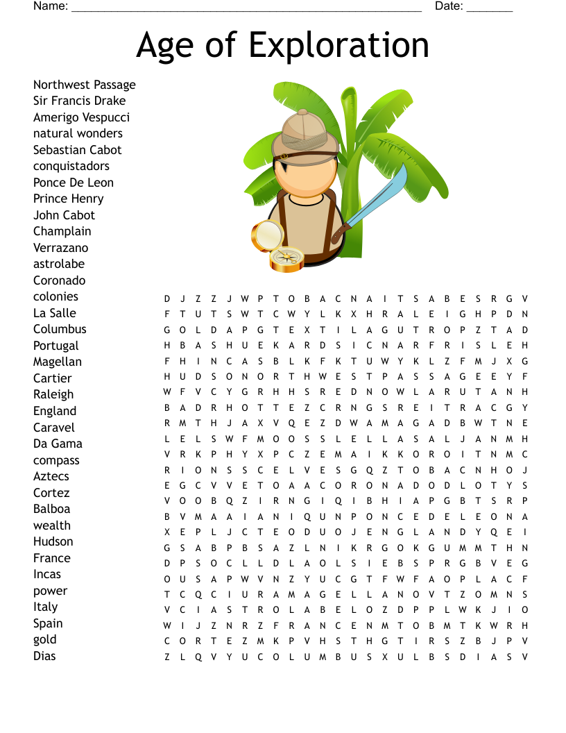 Age Of Exploration Word Search WordMint