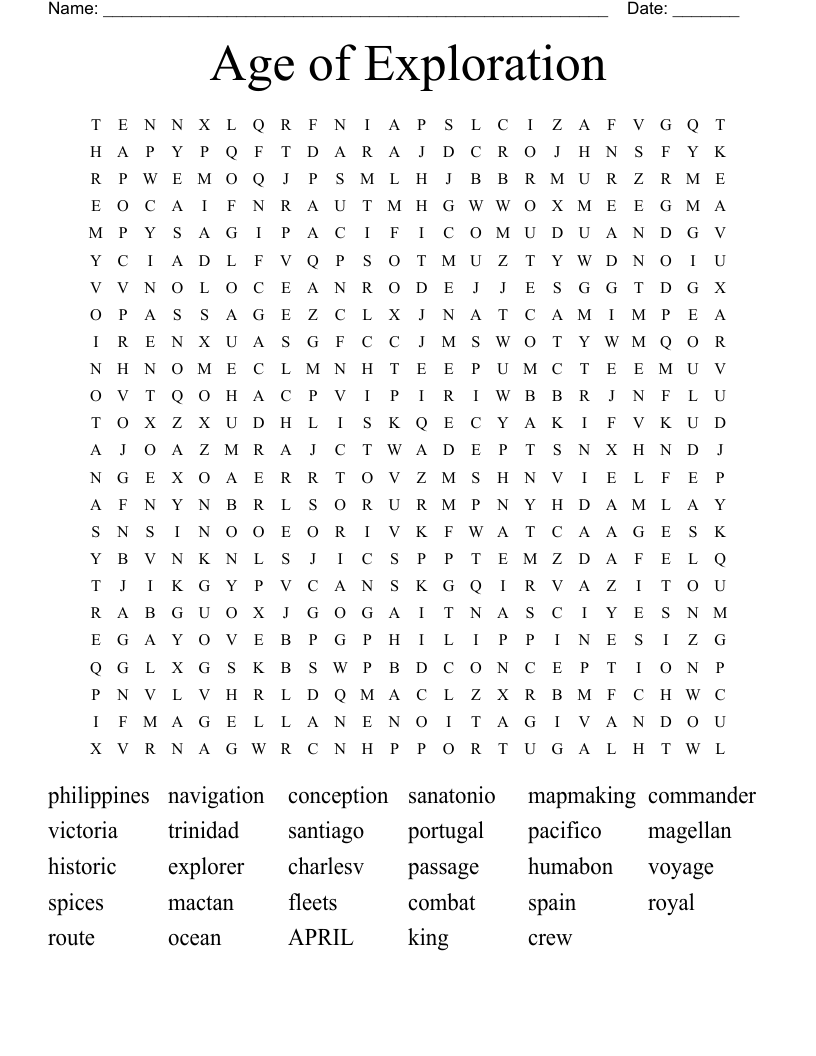 Age Of Exploration Word Search WordMint