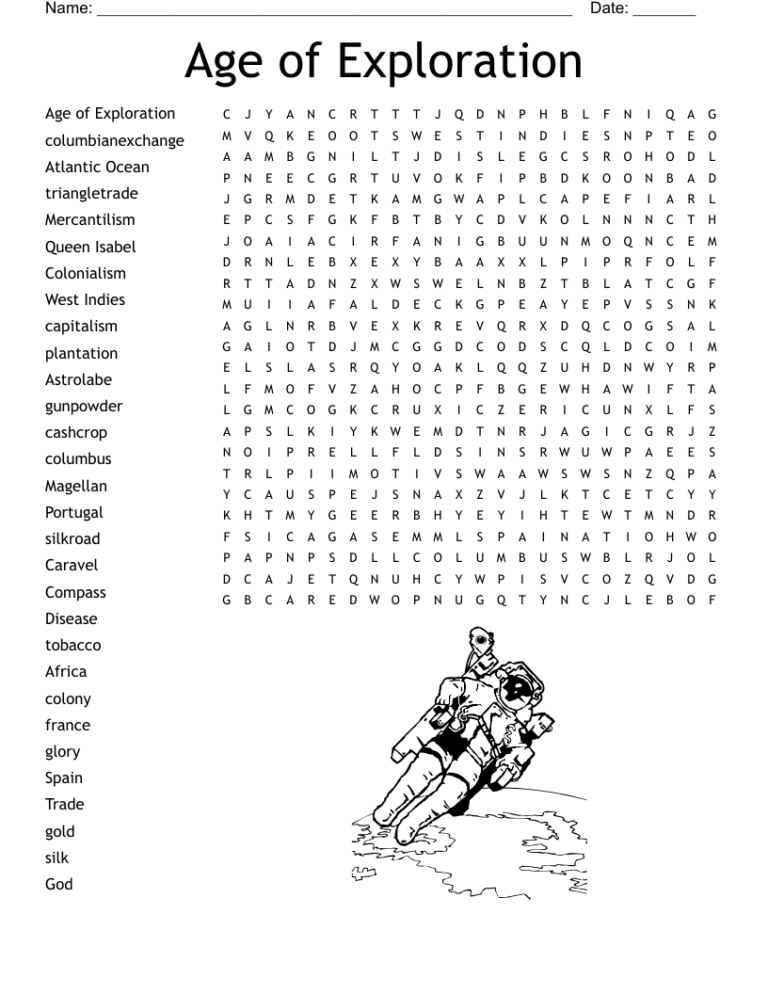 Age Of Exploration Word Search WordMint