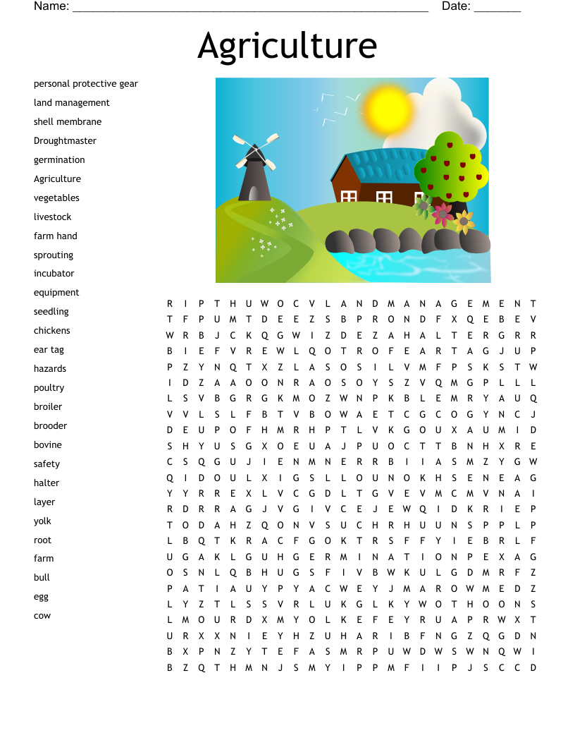 Agriculture Word Search WordMint