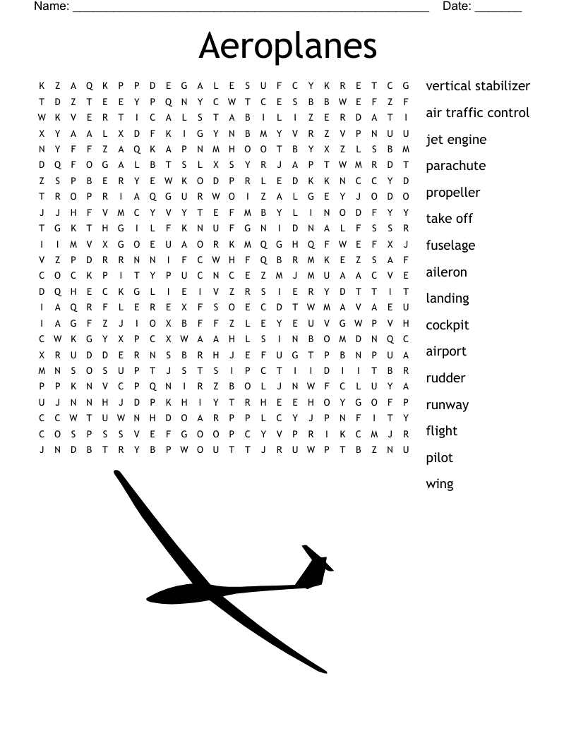 Free Printable Word Search Airoplane