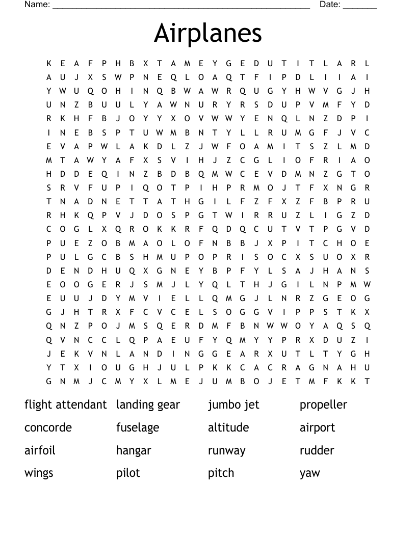 Airplanes Word Search WordMint