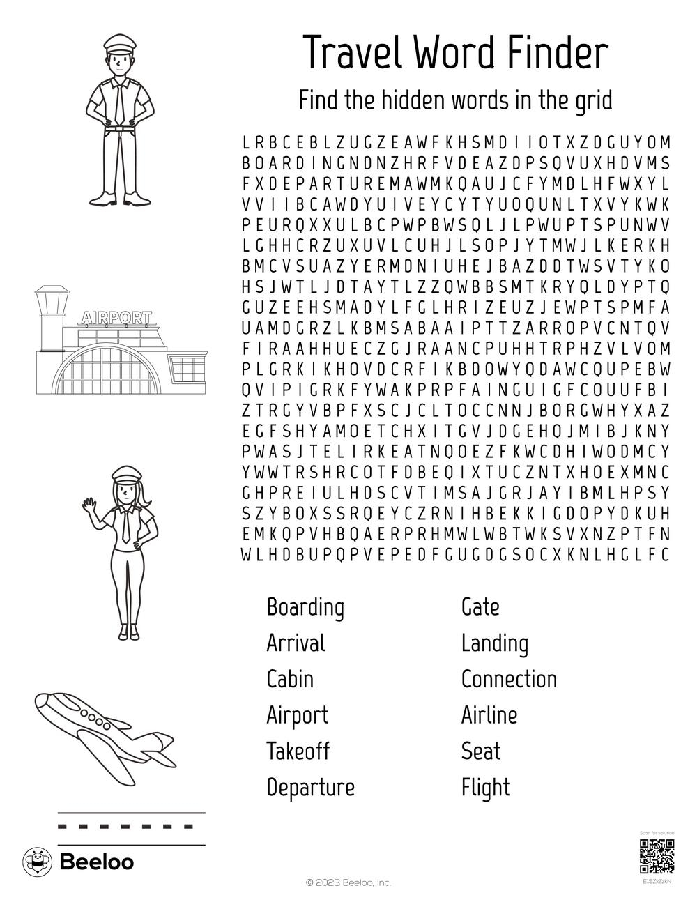 Travel Theme Easy Word Search Printable