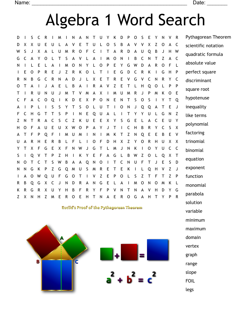Algebra 1 Word Search WordMint