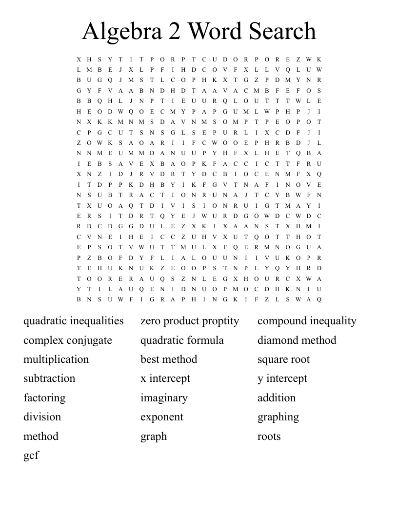 Algebra 2 Word Search WordMint Algebra 2 Word Search WordMint