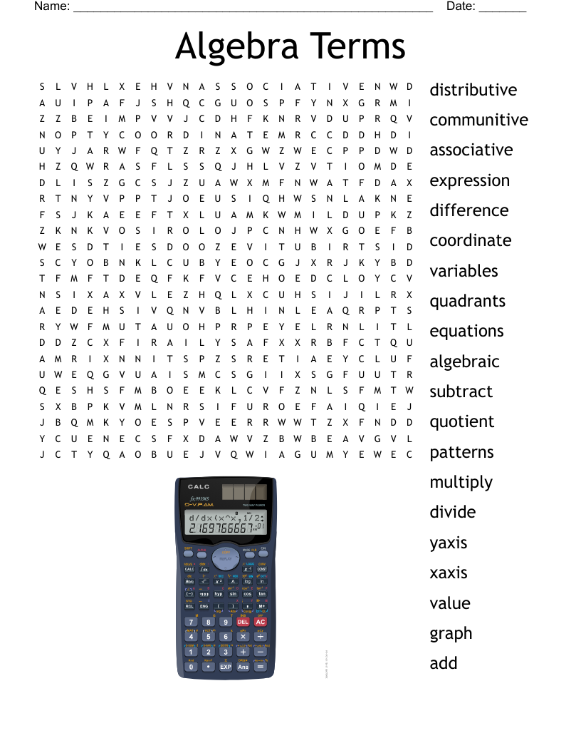Algebra Terms Word Search WordMint
