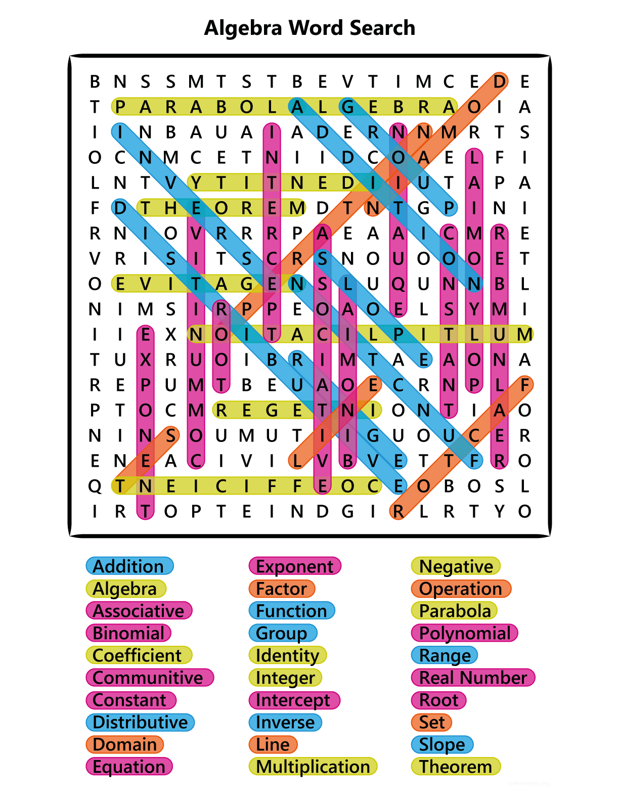 Algebra Word Search