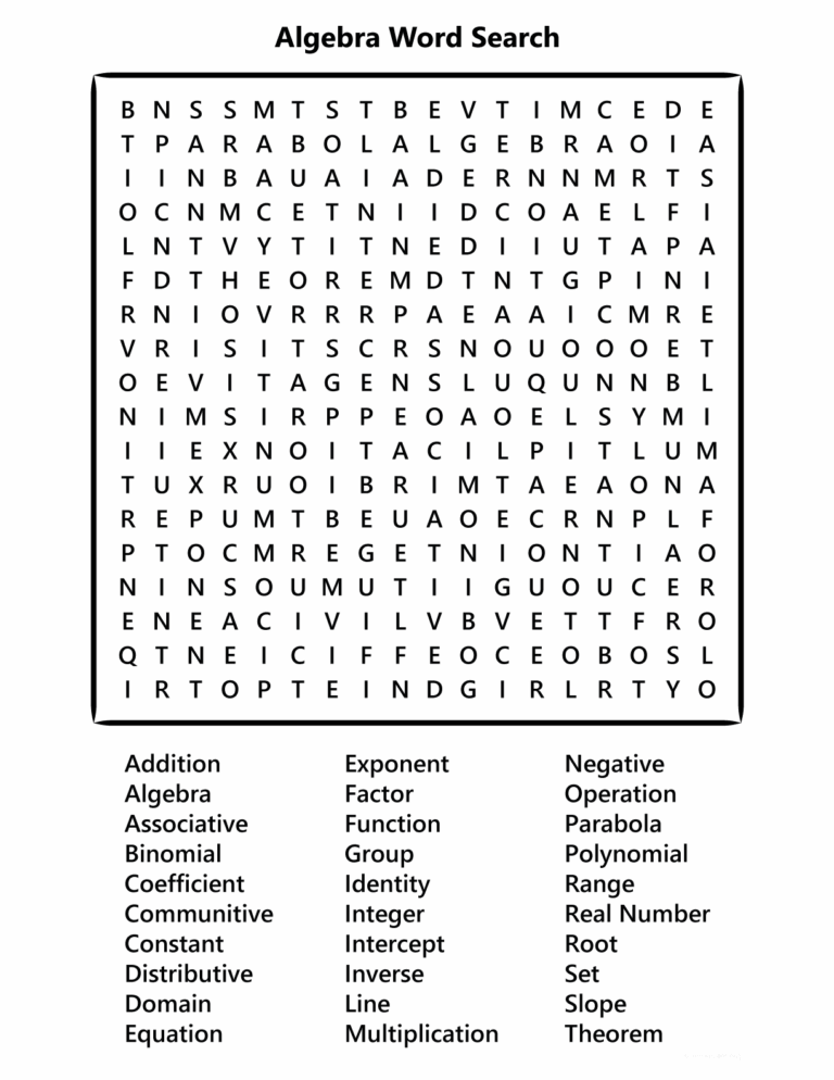 Algebra Word Search