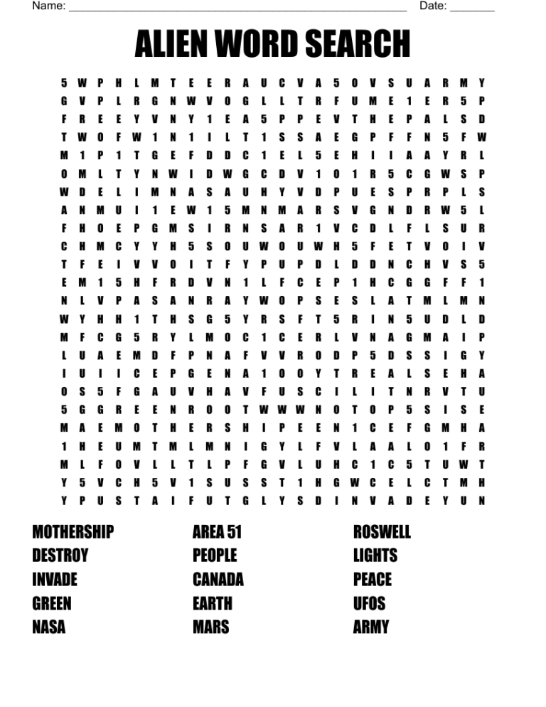 ALIEN WORD SEARCH WordMint