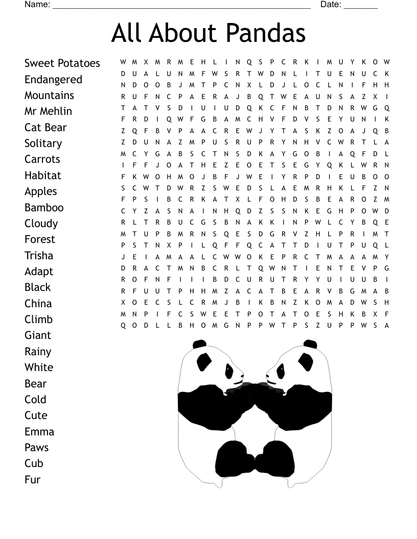 All About Pandas Word Search WordMint