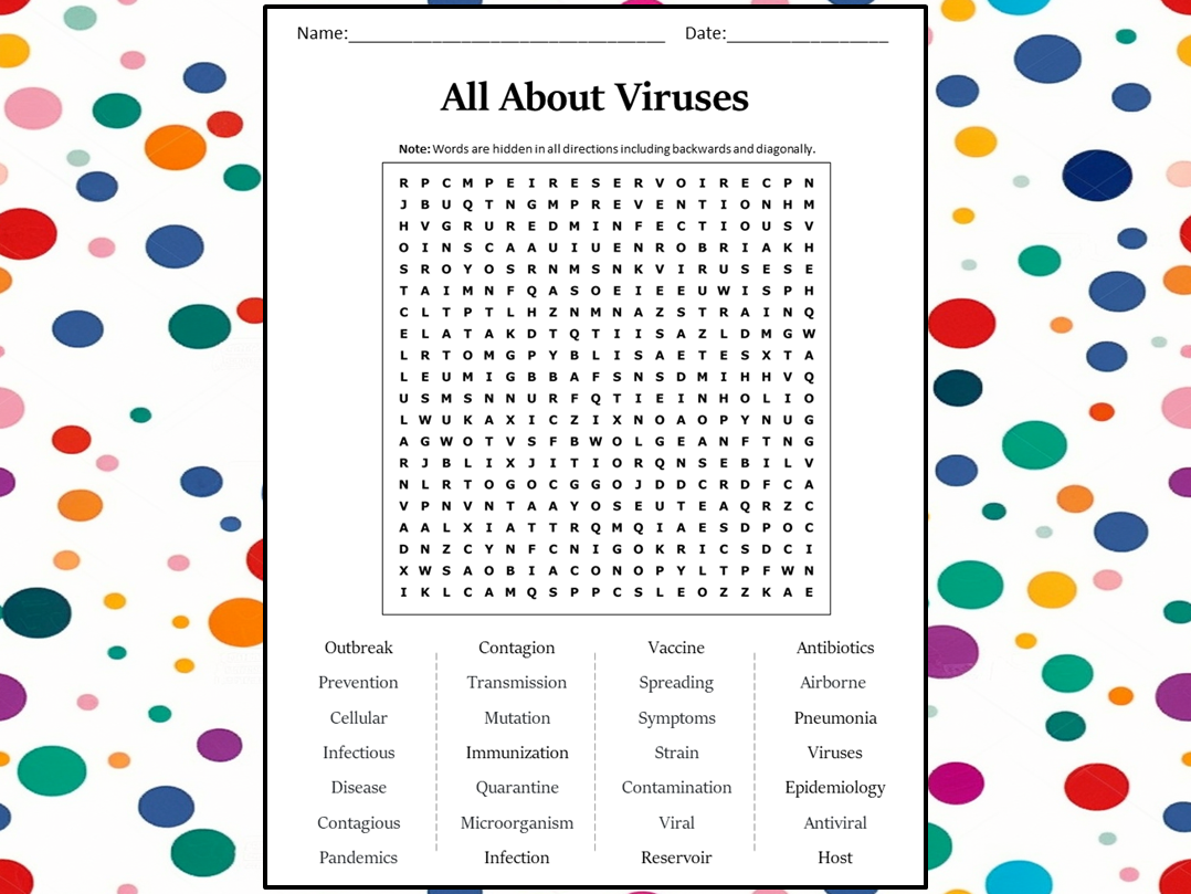 All About Viruses Word Search Puzzle Worksheet Activity Teaching 