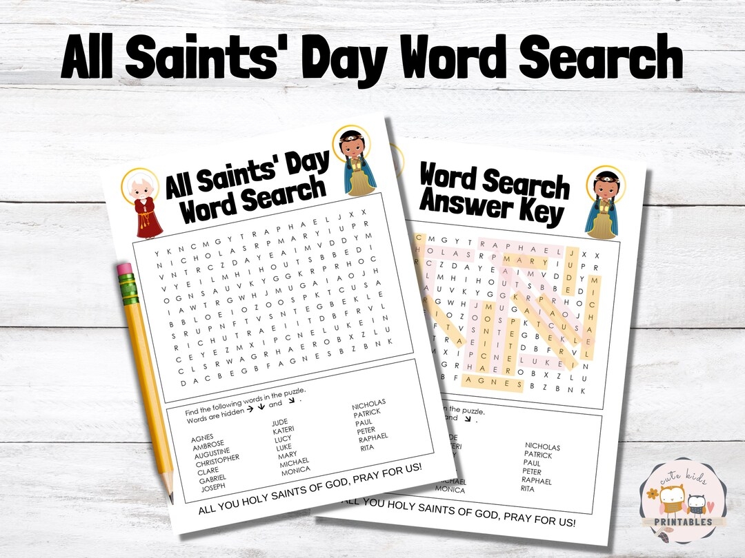 All Saints Day Word Search Printable PDF Etsy