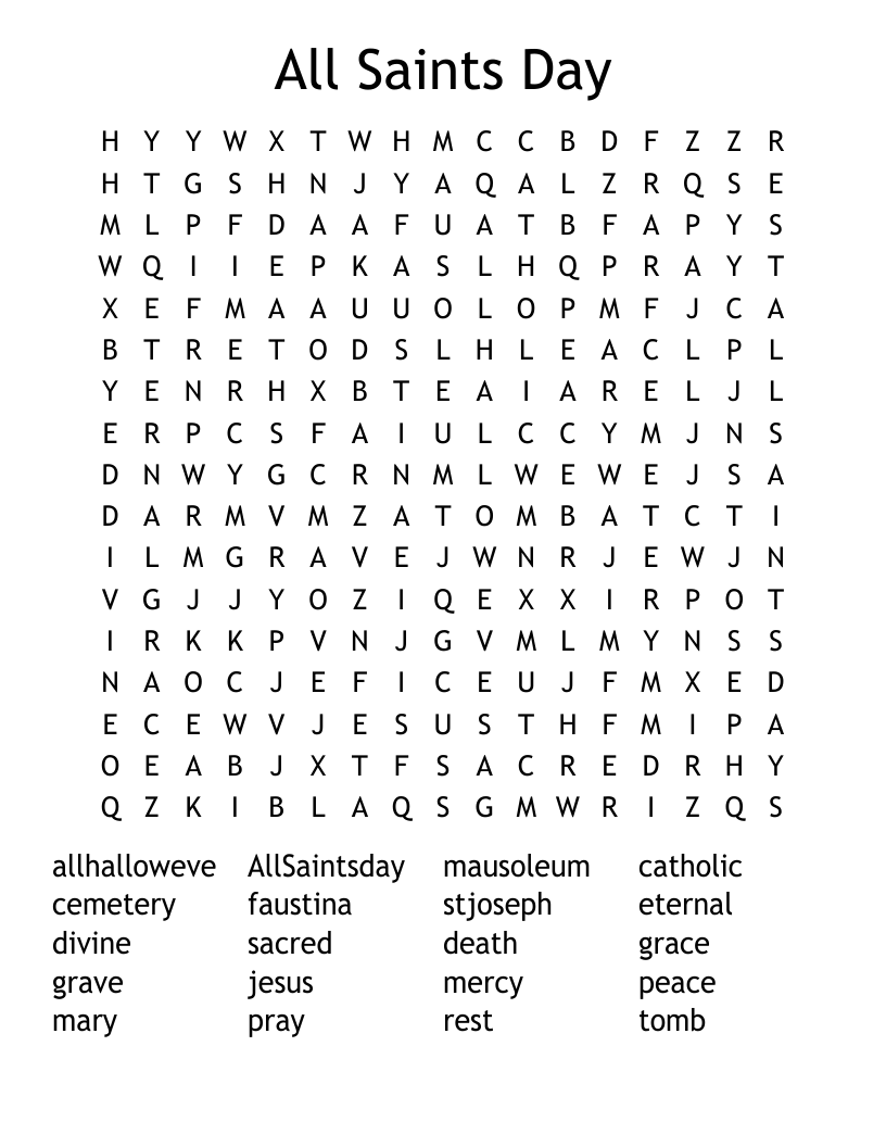 All Saints Day Word Search WordMint