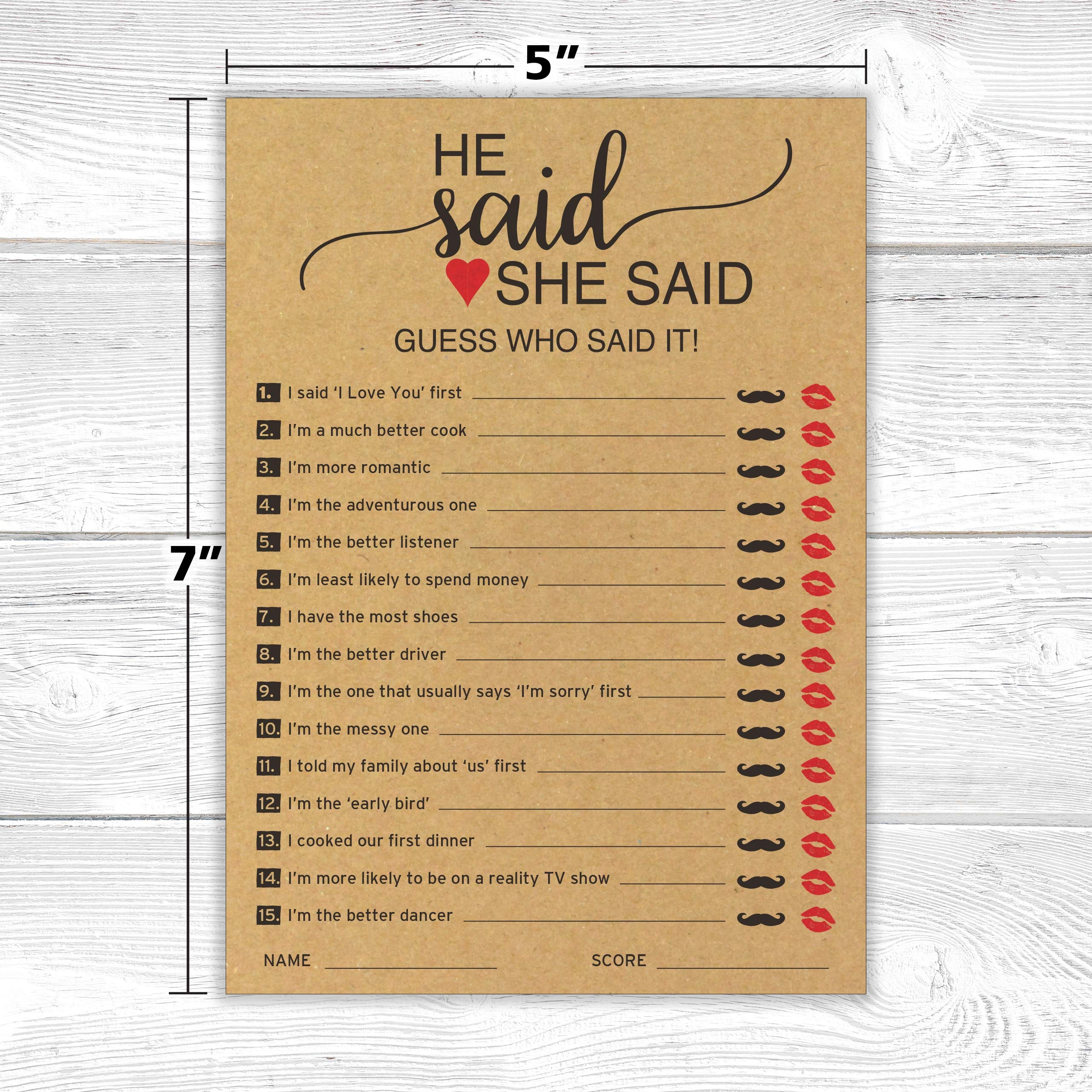 Amazon He Said She Said And Wedding Word Search Bridal Shower Games 50 Pack 2 Games In 1 Sheet Bride Or Groom Said It Engagement 